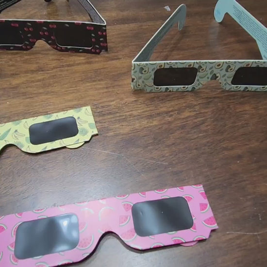 Demonstration of the four Tember fruit-design eclipse glasses