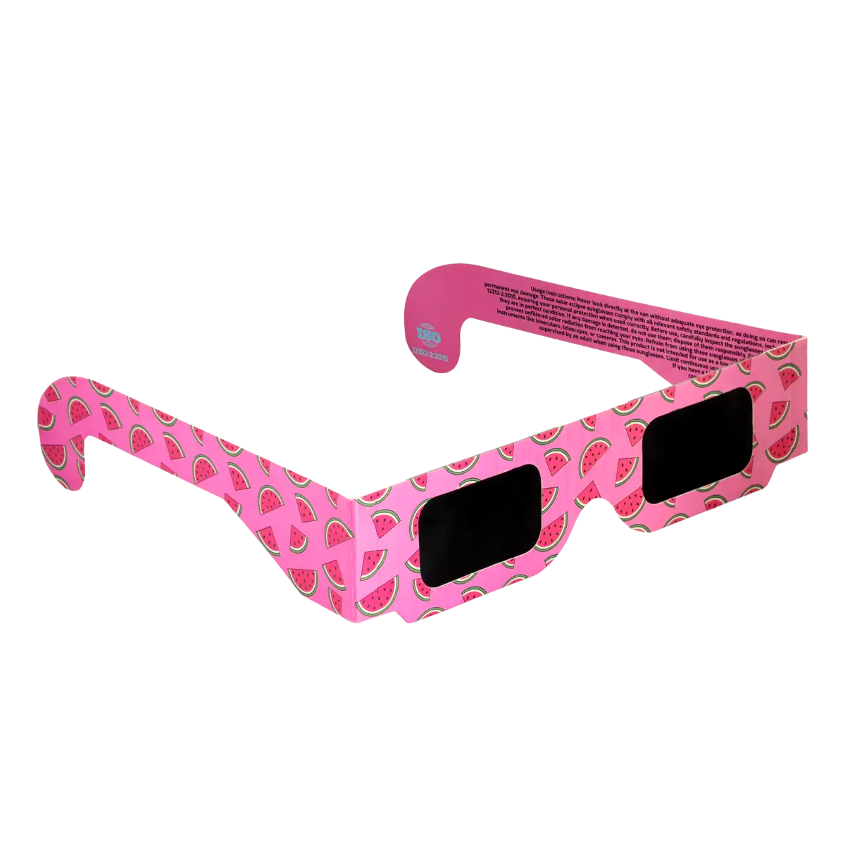 Watermelon solar eclipse glasses on a transparent background
